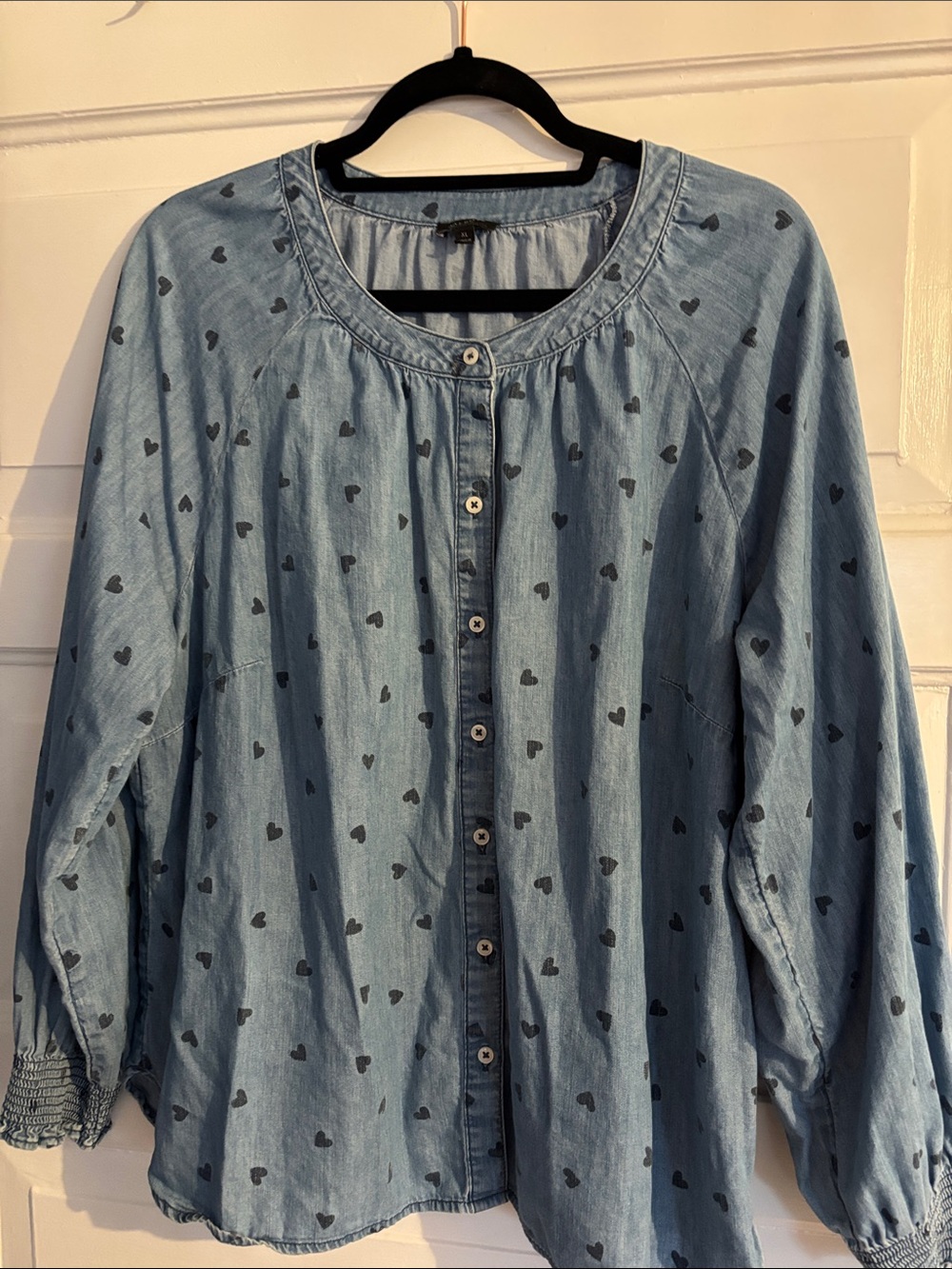 Talbots women's Light Blue Heart-Print Button-Front Top